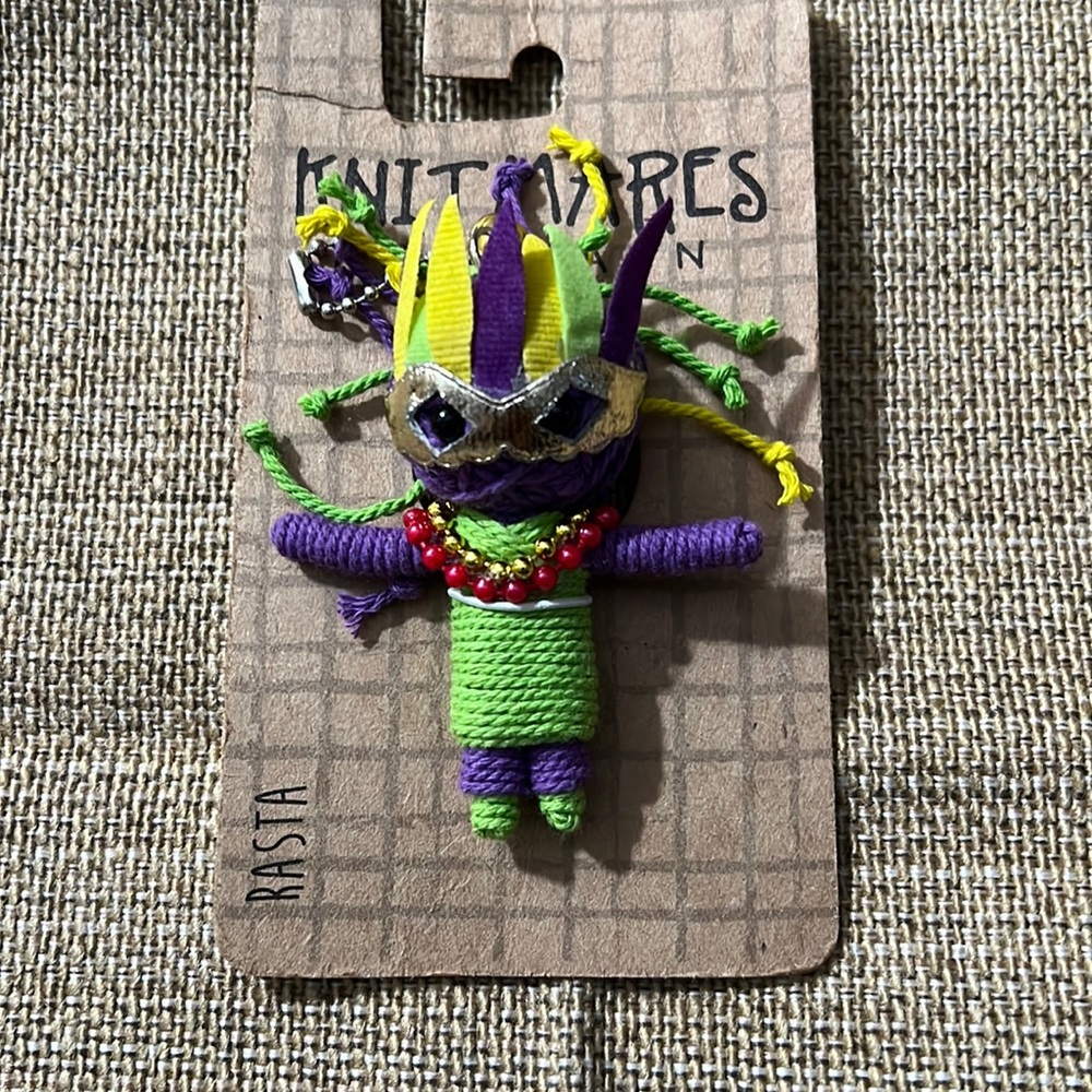 Knitmares MARDI GRAS RASTA HALLOWEEN Yarn Keychain One Of Kind OS NWT